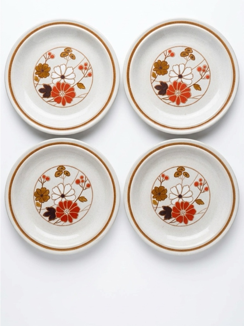 Nikko Ceramics White Dessert Plates with Orange, Brown & Gold Floral Motif